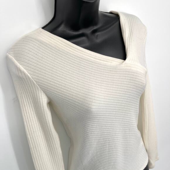 Enza Costa Women's Asymmetric Rib Knit Sweater Top NEW Size M Winter White - Picture 2 of 9